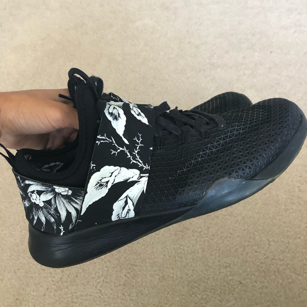 Black and white floral printed Nike shoes